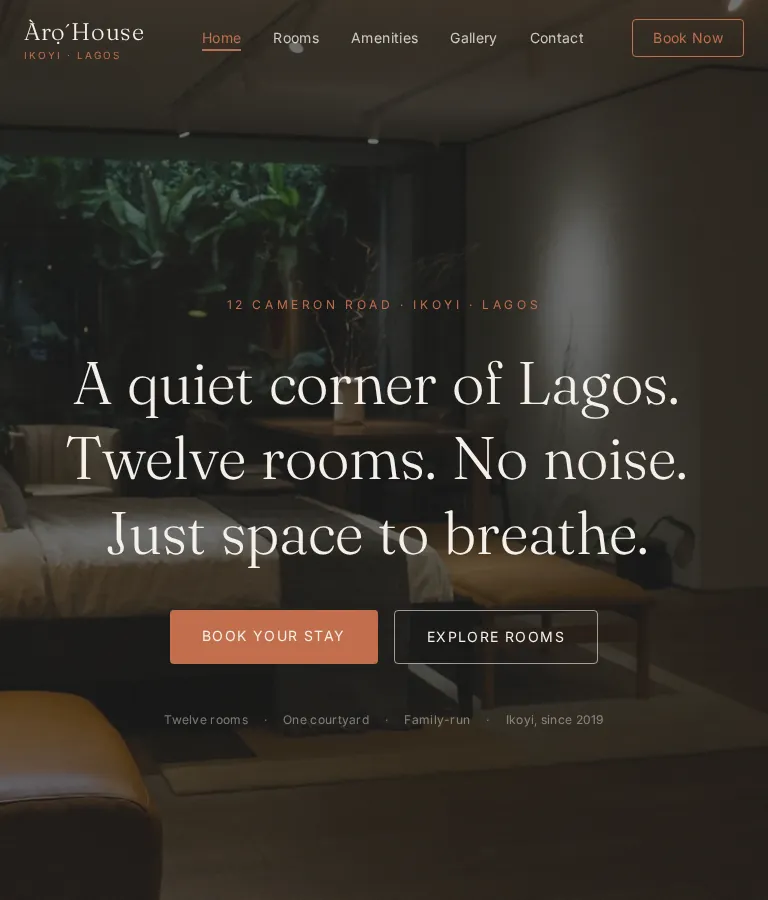 Arọ'House — demo site I built, shown on desktop