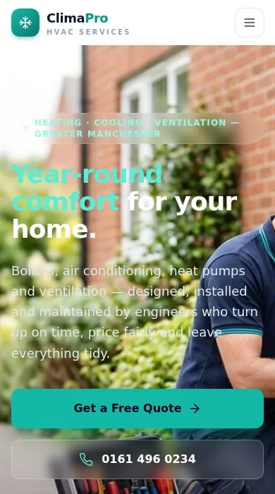 ClimaPro HVAC — mobile view