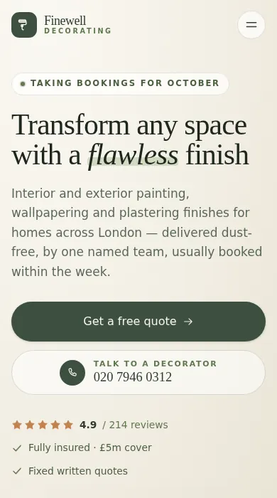 Finewell Decorating — mobile view