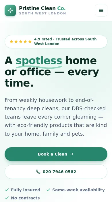 Pristen Clean — mobile view
