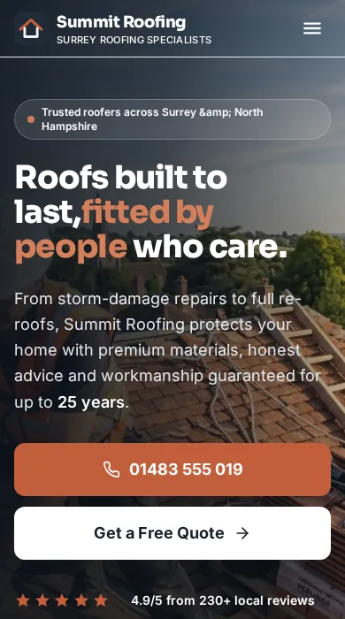 Summit Roofing — mobile view
